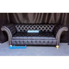 Black And Gold Leather Couch Sofa Chesterfield 3 Seater Mebel Furniture Desain