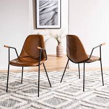 L&h gorgeous set of 4 designer leather dining room chairs retail $1200 each. Amazon Com Safavieh Home Tanner Mid Century Cognac Faux Leather And Black Dining Chair Set Of 2 Chairs