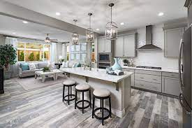 White Tile Backsplash Slate Appliances Caroline Model Home Kitchen Great Room Elk Grov New Kitchen Designs Richmond American Homes Kitchen Inspirations