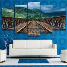 Wall Art Living Room Home Decor Printed Pictures 5 Panel Railway Hills Forest Scenery Modern Hd Frame Canvas Painting Poster Living Room Art Wall Art Living Room Print Pictures