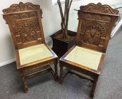 Antique Kittinger Walnut Jacobean Style Cane Bottom Dining Chairs Set Of 2 Jacobean Kitttinger Dining Chairs Chair Dining Chair Set