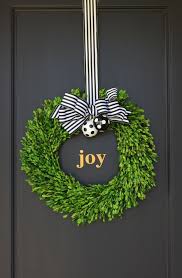 Black And White Striped Ribbon Wreath Black Gold And White Holiday Decor We Used A Boxwood Wreath Black White Striped Ribbo Gold Holiday Decor Christmas Decorations Christmas Decor Inspiration