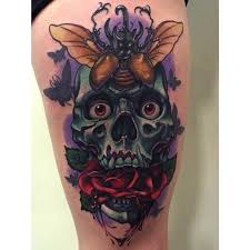 Lift your spirits with funny jokes, trending memes, entertaining gifs, inspiring stories, viral videos, and so much. Illustrative Style Colored Thigh Tattoo Of Creepy Skull With Rose And Bug Tattooimages Biz