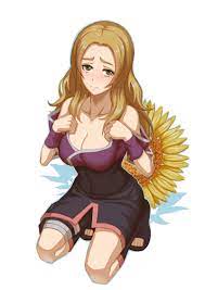 hayate (leaf98k), hotaru (naruto), naruto (series), naruto shippuuden,  1girl, blonde hair, breasts, cleavage, flower, green eyes, large breasts,  long hair, solo, sunflower, tears 