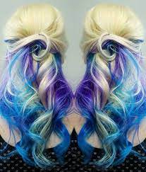 Blonde Purple Blue Dyed Hair Color Shearcraft Hair Styles Mermaid Hair Cool Hair Color
