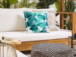 Poltrona da giardino con cuscino in polipropilene santorin colore grigio. Set Di 2 Cuscini Da Esterno A Foglie Blu Ottanio E Bianco 45 X 45 Cm Trebbio Beliani It