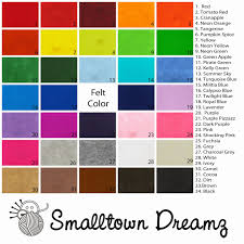 Smalltown Dreamz Felt Color Chart