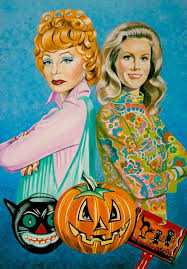 Bewitched Halloween Elizabeth Montgomery As Samantha Agnes Moorehead As Endora Original Art By Robert Rec Bewitching Elizabeth Montgomery Bewitched Tv Show