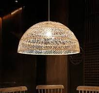 Half-Sphere Pendant Lighting Modern Bamboo Fiber 1-Light Dining Room  Suspension Light