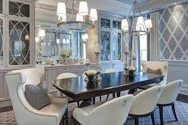 Gray Dining Room Features A Pair Of Ring Chandeliers Cece 5 Light Chandeliers Illuminating An Espresso D Luxury Dining Room Elegant Dining Room Luxury Dining