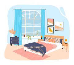 Bed with pillow and bedspread, isolated on white background, side view. Premium Vector Interior Room In House Modern Design Comfortable House With Furniture Cartoon Style Illustration Isolated On White Cozy Living Room With Simple Furniture And Beautiful View From Window