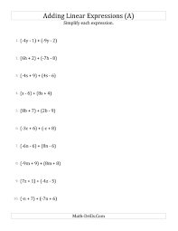 Adding And Simplifying Linear Expressions A Algebra Worksheet Algebra Worksheets Algebraic Expressions Simplifying Algebraic Expressions
