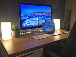 Gaming desks » free to play mmorpg guides. The Led Strip At The Back Of The Wooden Desk Is Such A Great Idea And I Know Those Lamps They Must Be From Ikea Bec Office Setup Custom Desk Office
