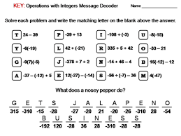 Each pdf worksheet has ten statements. Operations With Integers Activity Math Message Decoder Teaching Resources