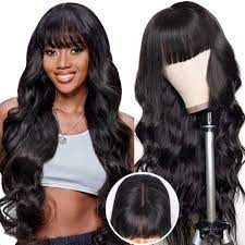 Amazon.com : Ruiyu Body Wave 2x4 Lace Front Wigs with Bangs for Black Women  Glueless Wigs with Bangs 180% Density Closure 100% Brazilian Virgin Human  Hair Middle Part 16 Inch : Beauty & Personal Care