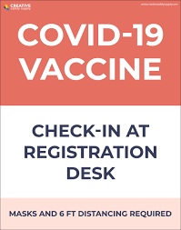 Recordings and resources are available here. Covid 19 Vaccine Check In At Registration Desk Arrow Left Poster