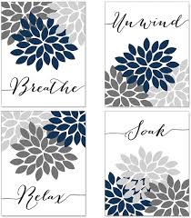 Interior brick walls can be used to enhance the decor of a house, specially a bathroom with a beach theme. Amazon Com Relax Soak Unwind Breathe Bathroom Wall Decor Bathroom Wall Art Bathroom Pictures Wall Decor Bathroom Decor Wall Art Bathroom Signs Navy Blue Bathroom Decor Bathroom Decor Set Of 4 8x10in Unframed