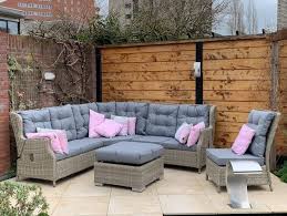 wicker hoek loungeset naturel grijs verstelbaar tuinsets loungestoel zitkussen