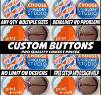 500 boutons personnalisés de 1 pouce en couleur avec épingle. Nous pouvons  fabriquer N'IMPORTE QUELLE quantité en 3 tailles différentes.