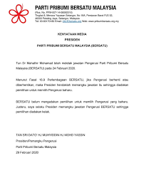Adalah penting parti pribumi bersatu malaysia ini mempunyai ramai ahli secepat mungkin. Terkini Tun M Letak Jawatan Pengerusi Parti Bersatu Muhyiddin Jadi Pemangku