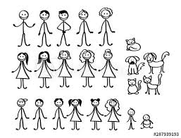 Set Of Happy Cartoon Doodle Figure Family Stick Man Stickman Illustration Featuring A Mother And Father Happy Cartoon Stick Figure Family Stick Men Drawings