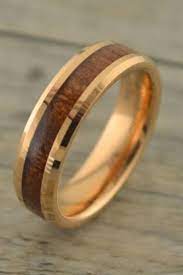 Rose Gold With Hawaiian Koa Wood Inlay Mens Wooden Wedding Bands Wooden Rings Engagement Wooden Wedding Bands