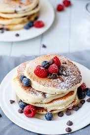 Fluffy Greek Yoghurt Mixed Berry Choc Chip Pancakes Food Flatlay Cafe Food Food