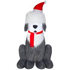 Adorable 2018 christmas inflatable featuring snowman and penguin out delivering christmas trees. Home Accents Holiday 7 Ft Inflatable Fuzzy Plush Sheep Dog 118429 The Home Depot