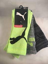 3 Pair Puma Crew Socks Men S Shoe Size 6 12 Neon Yellow Gray Gift Cushioned Puma Socks Athletic Gifts Mens Socks Crew Socks Socks