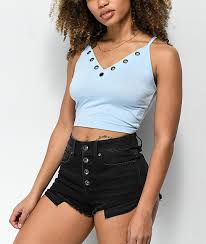 Empyre Womens Tank Tops Liam Light Blue Crop Tank Top Blue Conda Racing