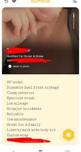 Bumble said they wanted people to be able to get more matches and they felt like it was difficult for i've had girls only wanting hook ups with bumble, the reality is that whoever is on bumble is on. She Advertised Herself As A Used Car Bumble