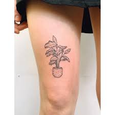 Little Plant In A Pot Tattoo Inked On The Right Thigh Above The Knee Ink Tattoo Artsy Tattoos Tattoos