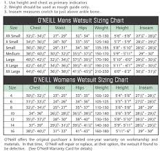 wetsuits size chart