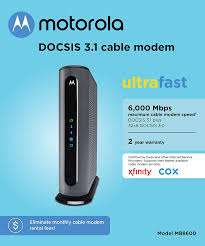 Docsis ¾ eight bonded downstream channels with a total throughput in 2 ensure that a moca filter has been has been installed by your service provider at. Amazon Com Motorola Mb8600 Docsis 3 1 Cable Modem 6 Gbps Max Speed Approved For Comcast Xfinity Gigabit Cox Gigablast And More Black Computers Accessories