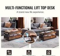 SKYSHALO Lift Top Coffee Table, 39.4 in. Rectangle Coffee Table with Extra  Storage Pockets, Pop Up Coffee Table, Brown KFZZFX394INC9EUJEV1-1017