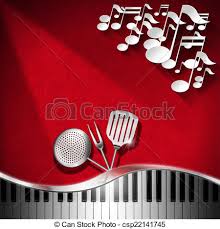 Veröffentlicht von netfocus universal d.o.o. Musik Und Essen Menudesign Roter Samt Hintergrund Mit Kuchenutensilien Weissen Musikalischen Noten Und Klaviertastatur Canstock