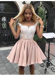 Lace Bodice Satin Straps Short Prom Dress Cute Homecoming Dress In 2020 Pink Homecoming Dress Mini Homecoming Dresses Cute Homecoming Dresses