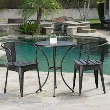 Noble House Colmar Black With Silver 3 Piece Metal Round Outdoor Bistro Set 6415 The Home Depot Outdoor Bistro Set Outdoor Bistro Bistro Set