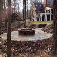 Stone Steppers To Flag Stone Patio With Dry Stack Fire Pit Fire Pit Backyard Backyard Fire Garden Fire Pit