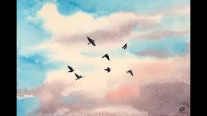 Drawing Birds Flying In The Sky Painting Beginners Watercolors Easy Sky Painting Tutorial Watercolor Sky Sky Painting Watercolor Painting Youtube