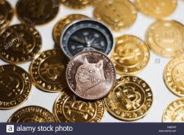 Doge is our fun, friendly mascot! Cryptocurrency Physischen Messing Doge Munze Auf Der Gold Bitcoins Kompass Konzept Stockfotografie Alamy