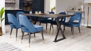 Nala Dark Oak And Clover Sapphire Blue Velvet Chair Set Velvet Dining Chairs Dark Wood Dining Table Dining Chairs