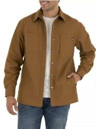 Wrangler Mens Flex Canvas Button Down Long Sleeve Work Shirt Jacket Brown Medium Ebay