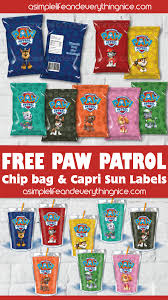 Baseball chip bag printable cover. Free Paw Patrol Chip Bag Labels And Capri Sun Printable Labels A Simple Life And Everything Nice