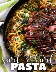 Spicy Surf And Turf Pasta Carnaldish Recipe Surf And Turf Steak And Seafood Seafood Pasta Recipes