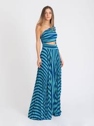 Elisabetta Franchi Abito Lungo Monospalla Cobalto Tiffany Stimm