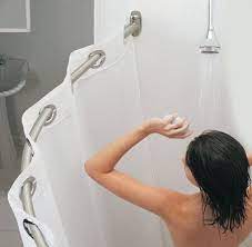 Waterproof clear bathroom shower curtain with pockets phone holder curtain set. Small Bathroom Chic Expand Your Space With A Curved Shower Curtain Rod Curved Shower Curtain Rod Bathroom Shower Curtains Shower Curtain Rods