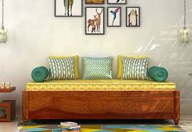 Shop Adriana Divan Bed Online With Pleasant Honey Finish The Day Beds Are Very Appealling Furnitur Indian Room Decor Drawing Room Interior Home Decor Shelves