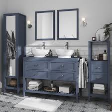 1200mm pvc vanity with gloss white finish double bowls freestanding kickboard cabinet only for bathroom. Goodhome Perma Satin Blue Freestanding Bathroom Vanity Cabinet W 1200mm H 806mm Tradepoint