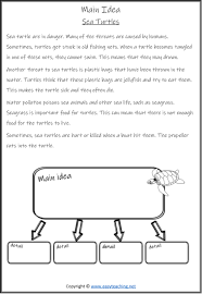 Read The Text About Sea Turtles Then Work Out The Main Idea And Supporting Details Summarizing Worksheet Main Idea Worksheet Main Idea